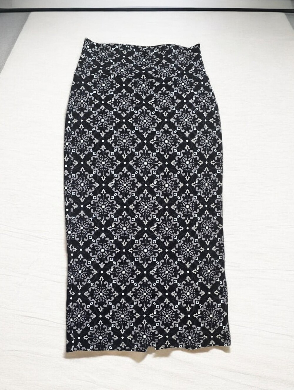 Lula Roe Black and White Patterned Midi Skirt - Women's Pencil Skirt
